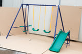Metal Swing Set with 2 Person Glider Swing,2 Swing Seats & 1 Slide,72.83In Height,Bench