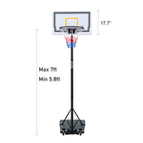 Portable Junior Basketball Hoop Stand Free Standing with 28" Backboard Height Adjustable up to 7' for Teens