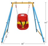 Baby Toddler Indoor/Outdoor Metal Swing Set with Safety Belt for Backyard,44'Height