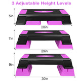 28in Aerobic Step Platform with 2 Risers Adjustable Exercise Fitness Workout Stepper,Black and Purple