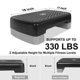 28in Aerobic Step Platform with 2 Risers Adjustable Exercise Fitness Workout Stepper,Black and Grey