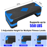 27in Aerobic Step Platform with 4 Risers Adjustable Exercise Fitness Workout Stepper,Black and Blue
