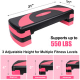 31in Aerobic Step Platform with 4 Risers Adjustable Exercise Fitness Workout Stepper,Black and Pink
