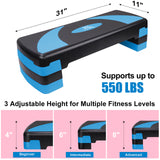31in Aerobic Step Platform with 4 Risers Adjustable Exercise Fitness Workout Stepper,Black and Blue