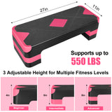 27in Aerobic Step Platform with 4 Risers Adjustable Exercise Fitness Workout Stepper,Black and Pink