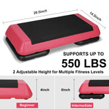 28in Aerobic Step Platform with 2 Risers Adjustable Exercise Fitness Workout Stepper,Black and Red