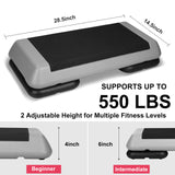 28in Aerobic Step Platform with 2 Risers Adjustable Exercise Fitness Workout Stepper,Black and Grey