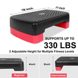 28in Aerobic Step Platform with 2 Risers Adjustable Exercise Fitness Workout Stepper,Black and Red