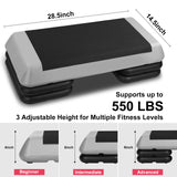 28in Aerobic Step Platform with 4 Risers Adjustable Exercise Fitness Workout Stepper,Black and Gray