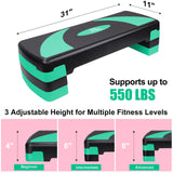 31in Aerobic Step Platform with 4 Risers Adjustable Exercise Fitness Workout Stepper,Black and Green