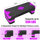27in Aerobic Step Platform with 4 Risers Adjustable Exercise Fitness Workout Stepper,Black and Purple