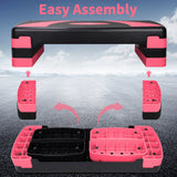 31in Aerobic Step Platform with 4 Risers Adjustable Exercise Fitness Workout Stepper,Black and Pink