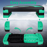 31in Aerobic Step Platform with 4 Risers Adjustable Exercise Fitness Workout Stepper,Black and Green