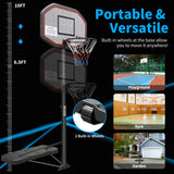 Portable Junior Basketball Hoop Stand Free with 43'' Backboard Height Adjustable 6.5ft-10ft