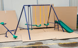 Metal Swing Set, 2 Seats,1 Swing Glider, 1 Slide and 1 Seesaw,Bench,Ages 3-8,71''Hight,Bench