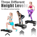 27in Aerobic Step Platform with 4 Risers Adjustable Exercise Fitness Workout Stepper,Black and Grey