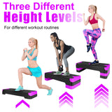 27in Aerobic Step Platform with 4 Risers Adjustable Exercise Fitness Workout Stepper,Black and Purple