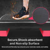28in Aerobic Step Platform with 2 Risers Adjustable Exercise Fitness Workout Stepper,Black and Red