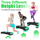 27in Aerobic Step Platform with 4 Risers Adjustable Exercise Fitness Workout Stepper,Black and Green