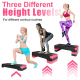 27in Aerobic Step Platform with 4 Risers Adjustable Exercise Fitness Workout Stepper,Black and Pink