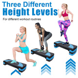 31in Aerobic Step Platform with 4 Risers Adjustable Exercise Fitness Workout Stepper,Black and Blue