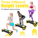 31in Aerobic Step Platform with 4 Risers Adjustable Exercise Fitness Workout Stepper,Black and Yellow