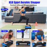 27in Aerobic Step Platform with 4 Risers Adjustable Exercise Fitness Workout Stepper,Black and Blue