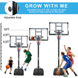 Teenagers Youth Portable Basketball Hoops Height Adjustable 6.5ft -10ft Basketball System 44'' Backboard with Wheels for Driveway Indoor Outdoor Use, Grey