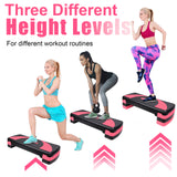 31in Aerobic Step Platform with 4 Risers Adjustable Exercise Fitness Workout Stepper,Black and Pink