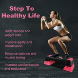 28in Aerobic Step Platform with 2 Risers Adjustable Exercise Fitness Workout Stepper,Black and Pink