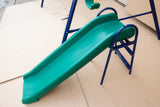 Metal Swing Set, 2 Seats,1 Swing Glider, 1 Slide and 1 Seesaw,Bench,Ages 3-8,71''Hight,Bench