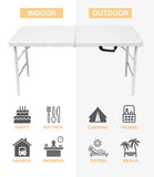Folding Utility Table, 4ft Fold-in-Half Portable Plastic Indoor Outdoor Picnic Party Dining Camp Tables