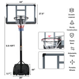 Teenagers Youth Portable Basketball Hoops Height Adjustable 6.5ft -10ft Basketball System 44'' Backboard with Wheels for Driveway Indoor Outdoor Use, Grey