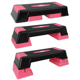 28in Aerobic Step Platform with 2 Risers Adjustable Exercise Fitness Workout Stepper,Black and Pink