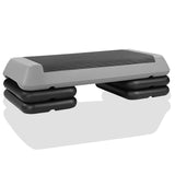 28in Aerobic Step Platform with 4 Risers Adjustable Exercise Fitness Workout Stepper,Black and Gray